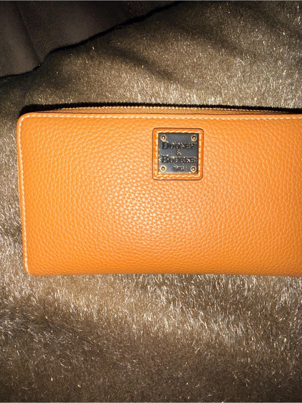 Dooney & Bourke Orange Pebbled Leather Zip Wallet